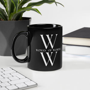 Black Glossy Woman of Worth Mug